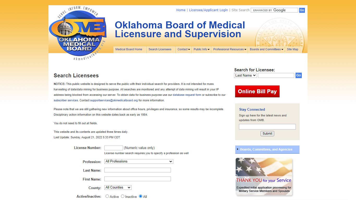 Search Licensees - Oklahoma Medical Board